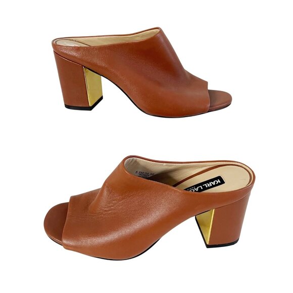 KARL LAGERFELD Jensen Slide Sandal In Siena Brown Leather Women’s Size 5.5 M - Picture 1 of 11